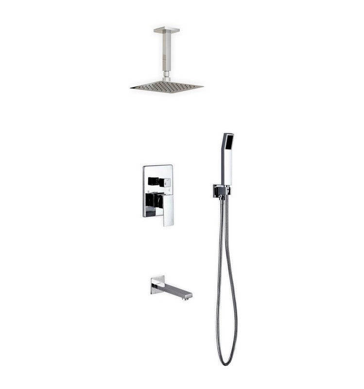 Kube Bath Aqua Piazza Brass Shower Set with 8" Ceiling Mount Square Rain Shower, Handheld and Tub Filler - Chrome (CR200HHTF3V)