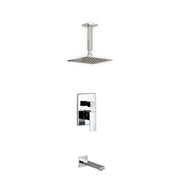Kube Bath Aqua Piazza Brass Shower Set with 8" Ceiling Mount Square Rain Shower and Tub Filler - Chrome (CR200TF2V)