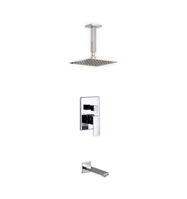Kube Bath Aqua Piazza Brass Shower Set with 8" Ceiling Mount Square Rain Shower and Tub Filler - Chrome (CR200TF2V)