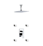 Kube Bath Aqua Piazza Brass Shower Set with 12" Ceiling Mount Square Rain Shower and 4 Body Jets - Chrome (CR3004J2V)