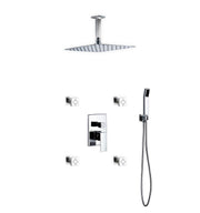 Kube Bath Aqua Piazza Brass Shower Set with 12" Ceiling Mount Square Rain Shower, 4 Body Jets and Handheld - Chrome (CR3004JHH3V)
