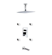 Kube Bath Aqua Piazza Brass Shower Set with 12" Ceiling Mount Square Rain Shower, Tub Filler and 4 Body Jets - Chrome (CR3004JTF3V)