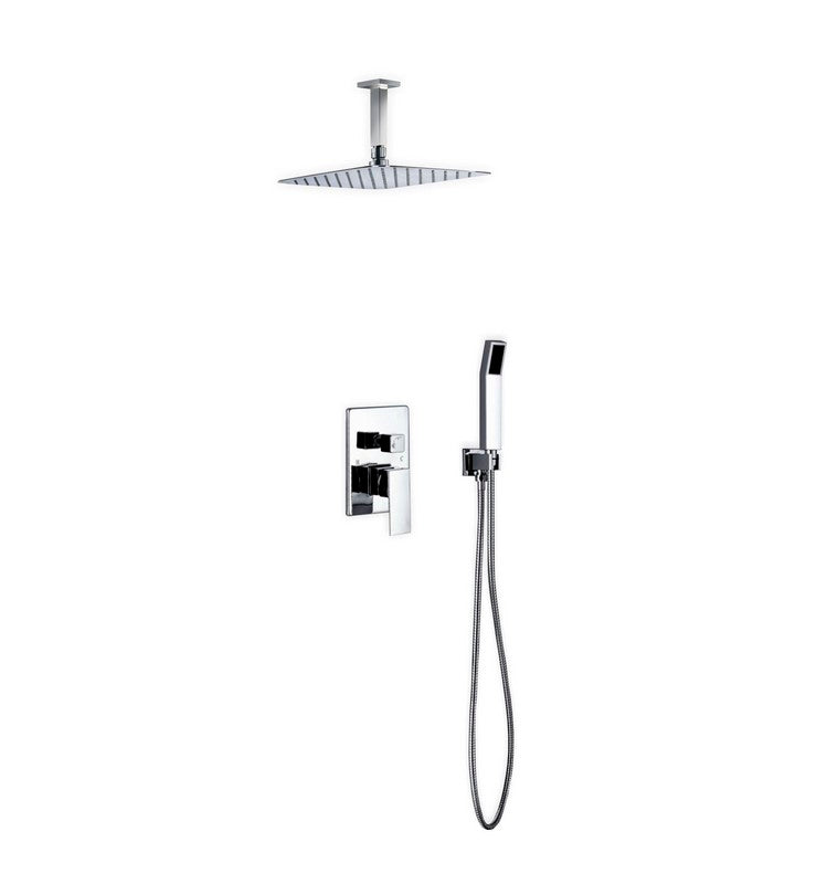 Kube Bath Aqua Piazza Brass Shower Set with 12" Ceiling Mount Square Rain Shower and Handheld - Chrome (CR300HH2V)