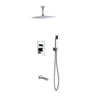 Kube Bath Aqua Piazza Brass Shower Set with 12" Ceiling Mount Square Rain Shower, Handheld and Tub Filler - Chrome (CR300HHTF3V)
