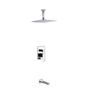 Kube Bath Aqua Piazza Brass Shower Set with 12" Ceiling Mount Square Rain Shower and Tub Filler - Chrome (CR300TF2V)