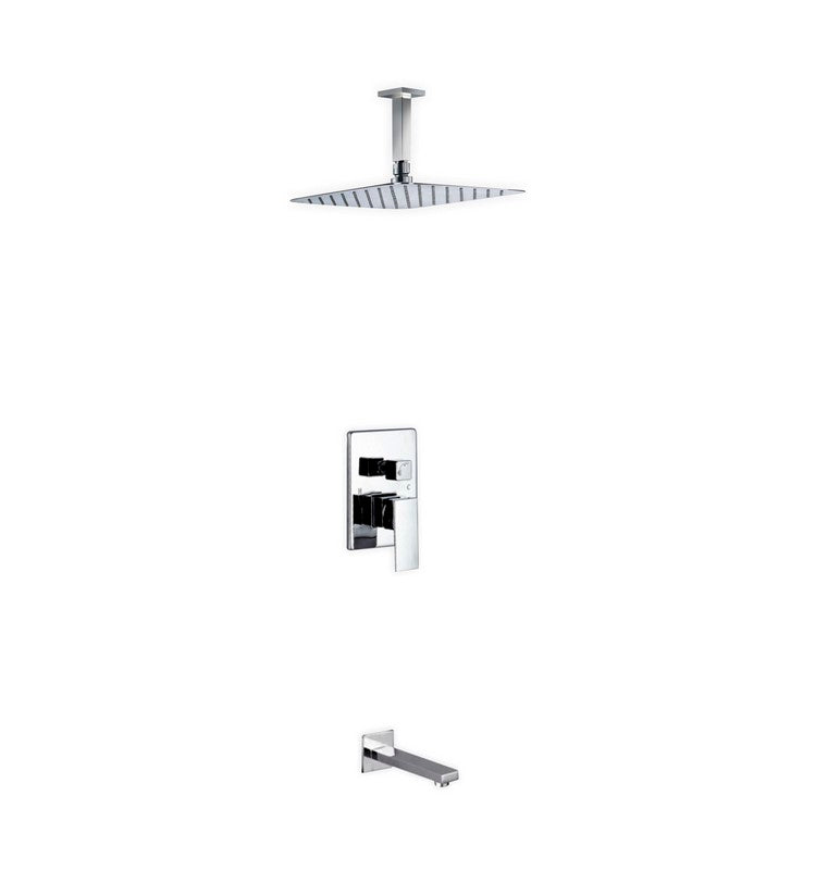 Kube Bath Aqua Piazza Brass Shower Set with 12" Ceiling Mount Square Rain Shower and Tub Filler - Chrome (CR300TF2V)