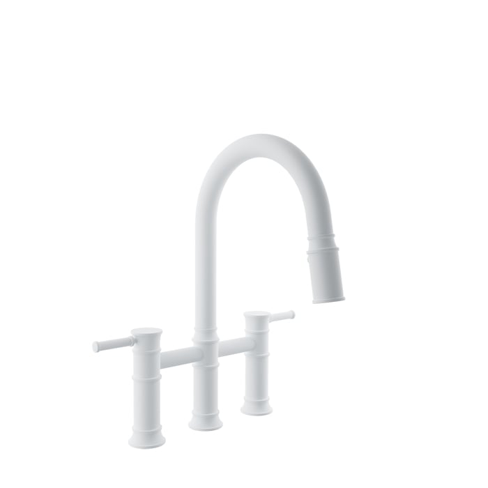 Baril VILLA Bridge Kitchen Faucet with 2-function Pull-Down Spray CUI-3020-02L in White