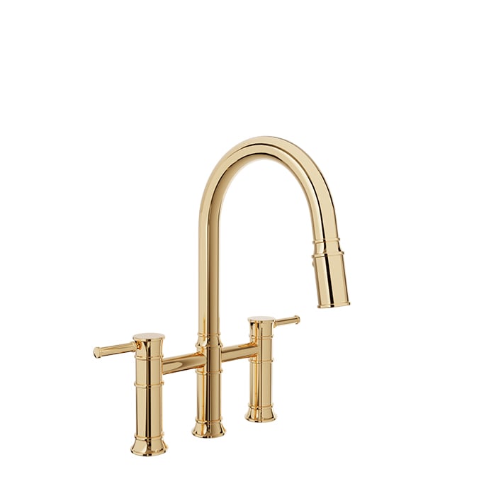 Baril VILLA Bridge Kitchen Faucet with 2-function Pull-Down Spray CUI-3020-02L in Gold
