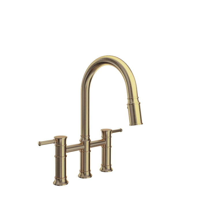 Baril VILLA Bridge Kitchen Faucet with 2-function Pull-Down Spray CUI-3020-02L in Warm Gold