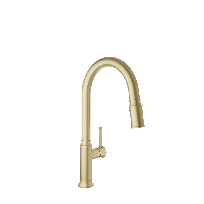 Baril VILLA High Single-Hole Kitchen Faucet with 2-function Pull-Down Spray CUI-3040-02L in Satin Brass
