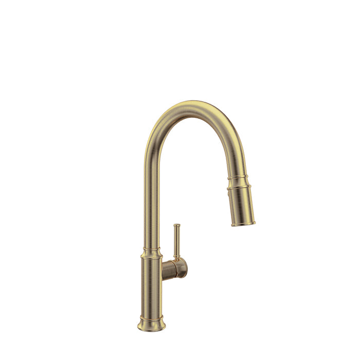 Baril VILLA High Single-Hole Kitchen Faucet with 2-function Pull-Down Spray CUI-3040-02L in Warm Gold