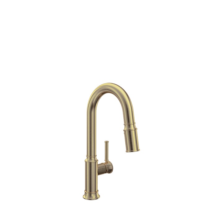 Baril VILLA Single-Hole Bar / Prep Kitchen Faucet with 2-function Pull-Down Spray CUI-3045-02L in Warm Gold