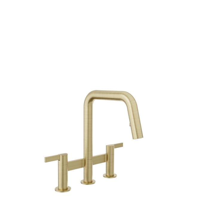 Baril VISION IV Bridge Kitchen Faucet with 2-function Pull-Down Spray CUI-9220-02L in Satin Brass