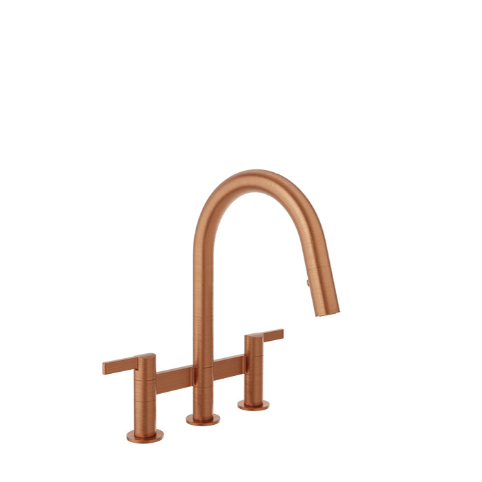Baril VISION Bridge Kitchen Faucet with 2-function Pull-Down Spray CUI-9225-02L in Satin Copper