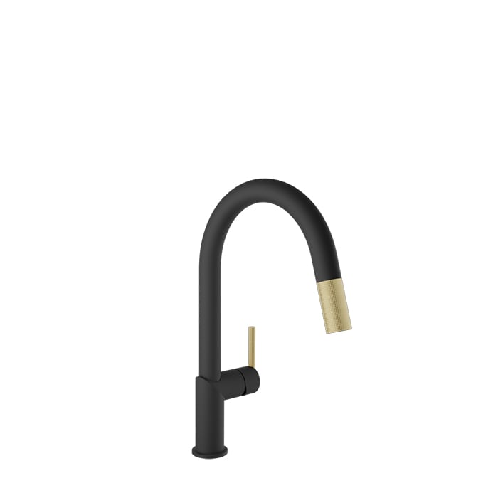 Baril VISION Single-Hole Kitchen Faucet with 2-function Pull-Down Spray CUI-9249-22L in Matte Black / Satin Brass