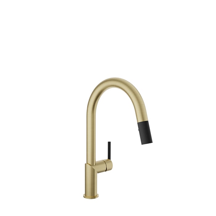 Baril VISION Single-Hole Kitchen Faucet with 2-function Pull-Down Spray CUI-9249-22L in Satin Brass / Matte Black