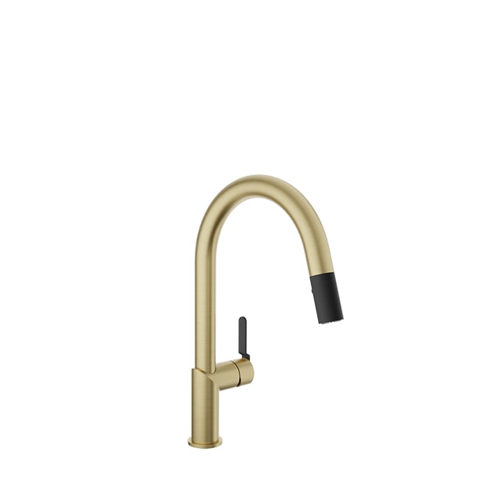 Baril VISION Single-Hole Kitchen Faucet with 2-function Pull-Down Spray CUI-9249-32L in Satin Brass / Matte Black
