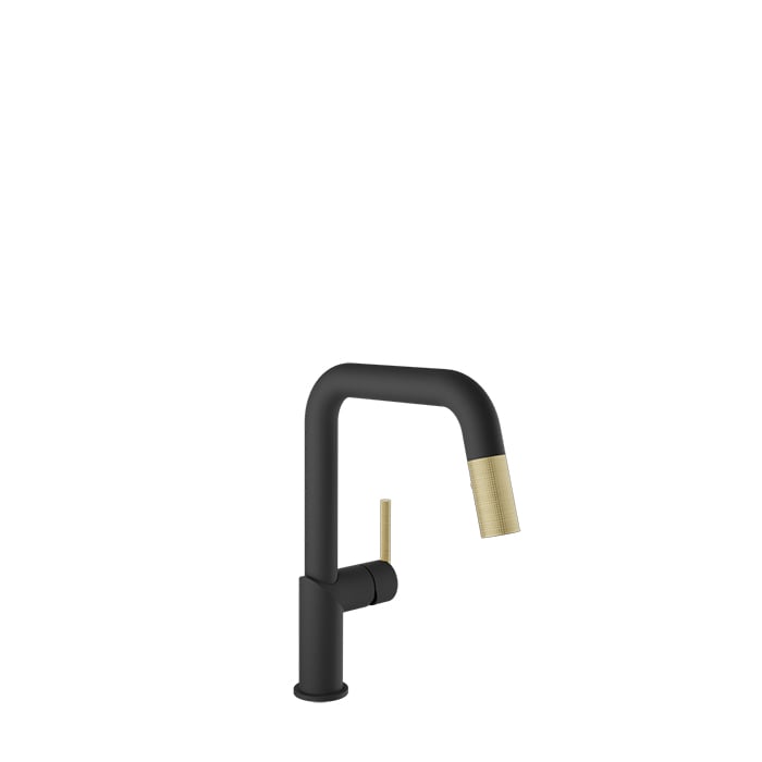 Baril VISION Single-Hole Kitchen Faucet with 2-function Pull-Down Spray CUI-9250-22L in Matte Black / Satin Brass