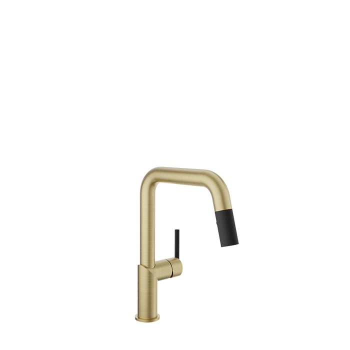 Baril VISION Single-Hole Kitchen Faucet with 2-function Pull-Down Spray CUI-9250-22L in Satin Brass / Matte Black