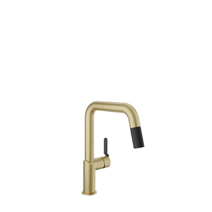 Baril VISION Single-Hole Kitchen Faucet with 2-function Pull-Down Spray CUI-9250-32L in Satin Brass / Matte Black