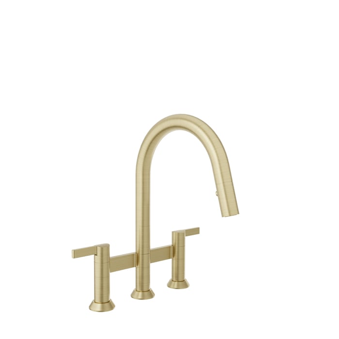 Baril ARTE Bridge Kitchen Faucet with 2-function Pull-Down Spray CUI-9320-02L in Satin Brass