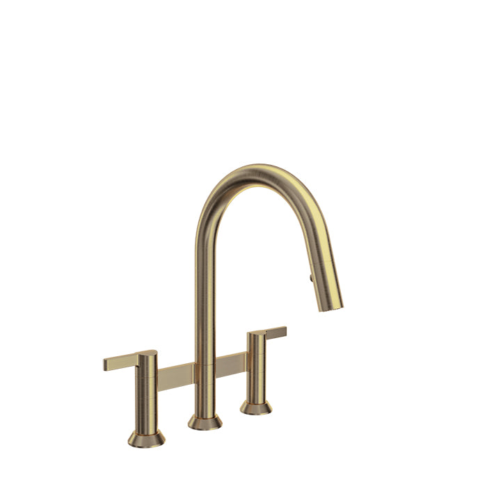 Baril ARTE Bridge Kitchen Faucet with 2-function Pull-Down Spray CUI-9320-02L in Warm Gold