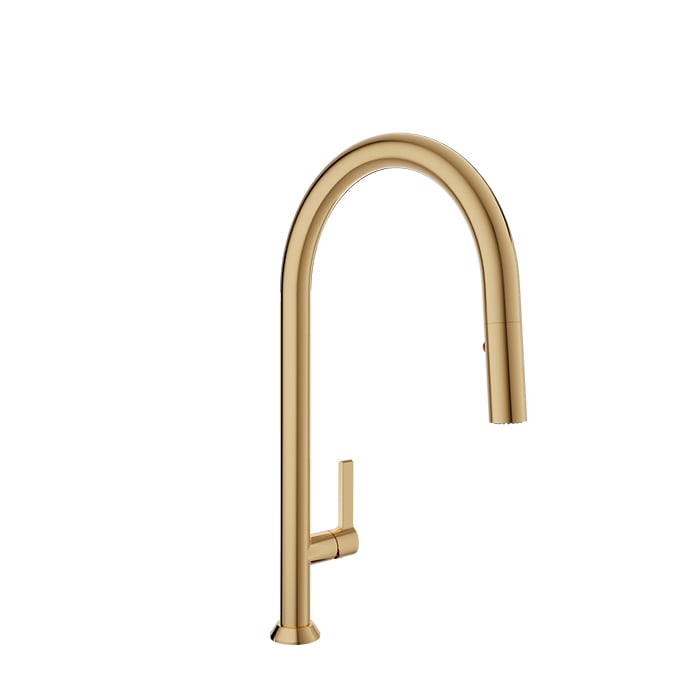Baril ARTE High Single-Hole Kitchen Faucet with 2-function Pull-Down Spray CUI-9335-02L in Gold
