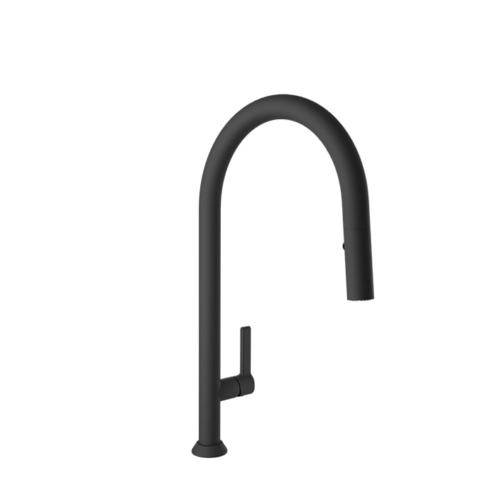 Baril ARTE High Single-Hole Kitchen Faucet with 2-function Pull-Down Spray CUI-9335-02L in Matte Black