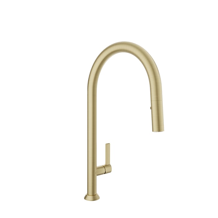 Baril ARTE High Single-Hole Kitchen Faucet with 2-function Pull-Down Spray CUI-9335-02L in Satin Brass