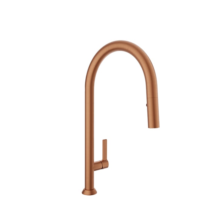 Baril ARTE High Single-Hole Kitchen Faucet with 2-function Pull-Down Spray CUI-9335-02L in Satin Copper