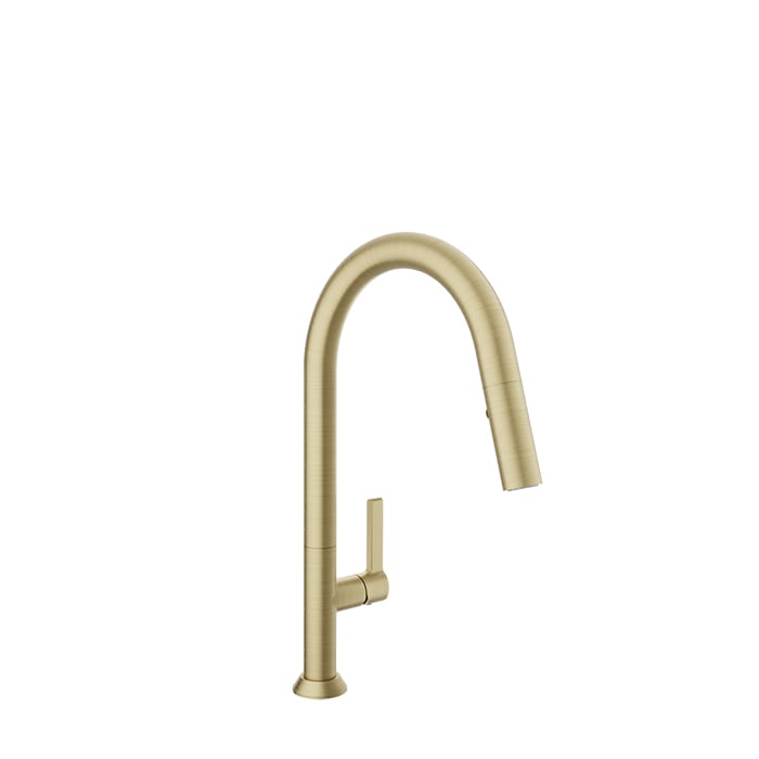 Baril ARTE High Single-Hole Kitchen Faucet with 2-function Pull-Down Spray CUI-9340-02L in Satin Brass