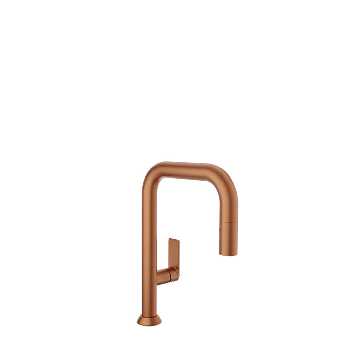 Baril TUBE Single-Hole Bar / Prep Kitchen Faucet with 2-function Pull-Down Spray CUI-9352-02L in Satin Copper