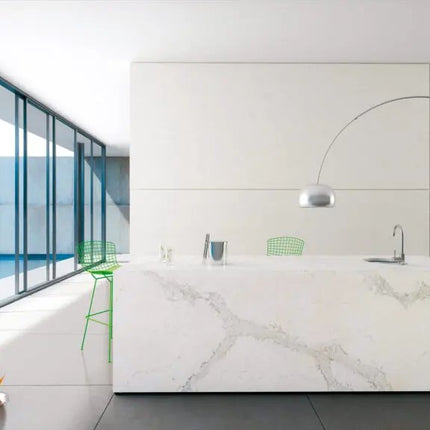 Caesarstone 5131 Calacatta Nuvo Creamy White Quartz with Cascading Grey Veins - Plumbing Market