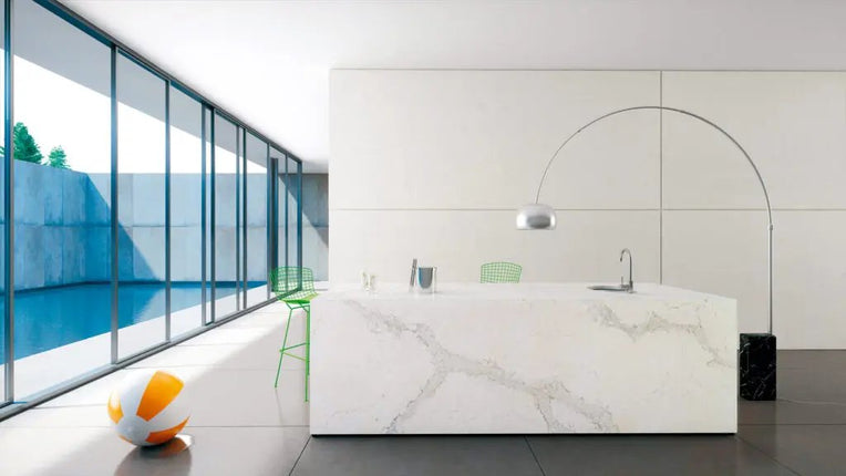 Caesarstone 5131 Calacatta Nuvo Creamy White Quartz with Cascading Grey Veins - Plumbing Market