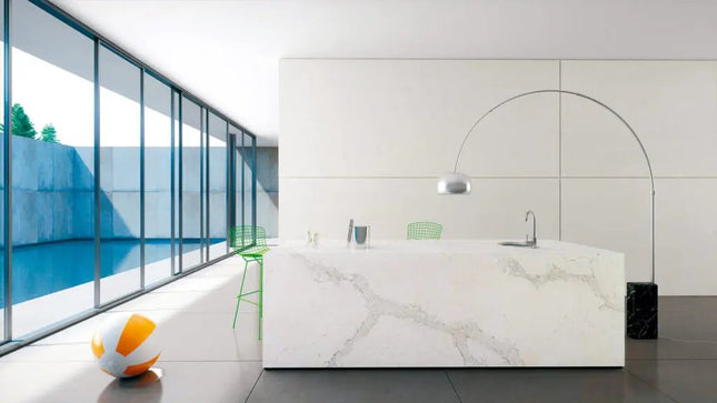 Caesarstone 5131 Calacatta Nuvo Creamy White Quartz with Cascading Grey Veins - Plumbing Market