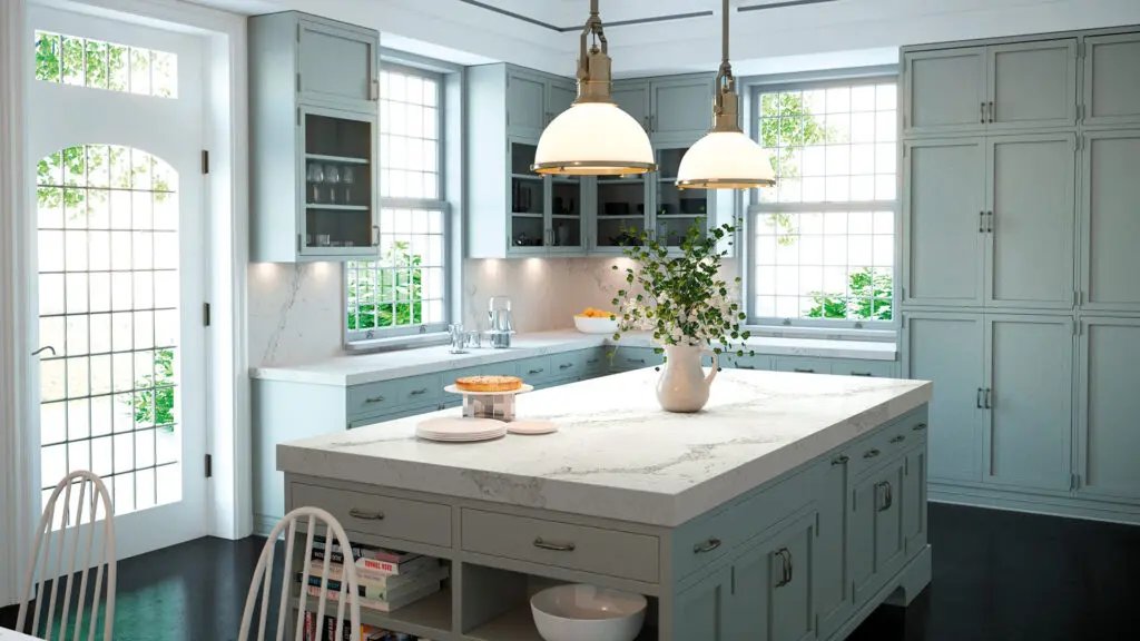 Caesarstone 5131 Calacatta Nuvo Creamy White Quartz with Cascading Grey Veins - Plumbing Market