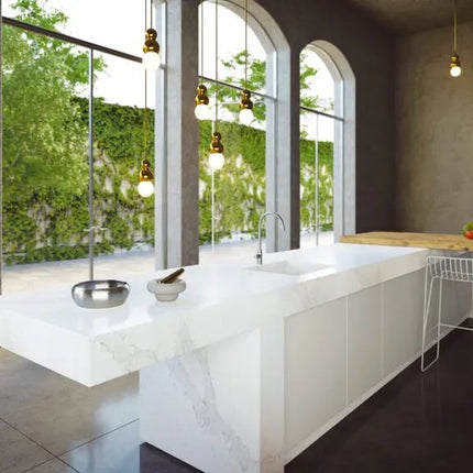 Caesarstone 5131 Calacatta Nuvo Creamy White Quartz with Cascading Grey Veins - Plumbing Market