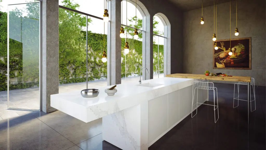 Caesarstone 5131 Calacatta Nuvo Creamy White Quartz with Cascading Grey Veins - Plumbing Market