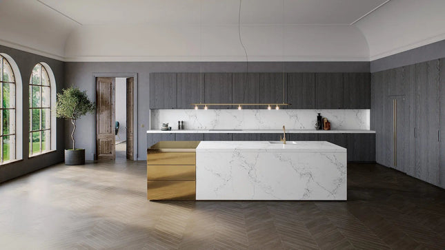 Caesarstone 5151 Empira White Polished White Quartz with Subtle Veining - Plumbing Market