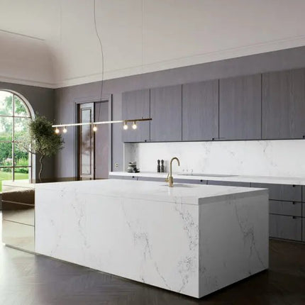 Caesarstone 5151 Empira White Polished White Quartz with Subtle Veining - Plumbing Market