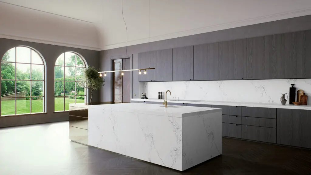 Caesarstone 5151 Empira White Polished White Quartz with Subtle Veining - Plumbing Market