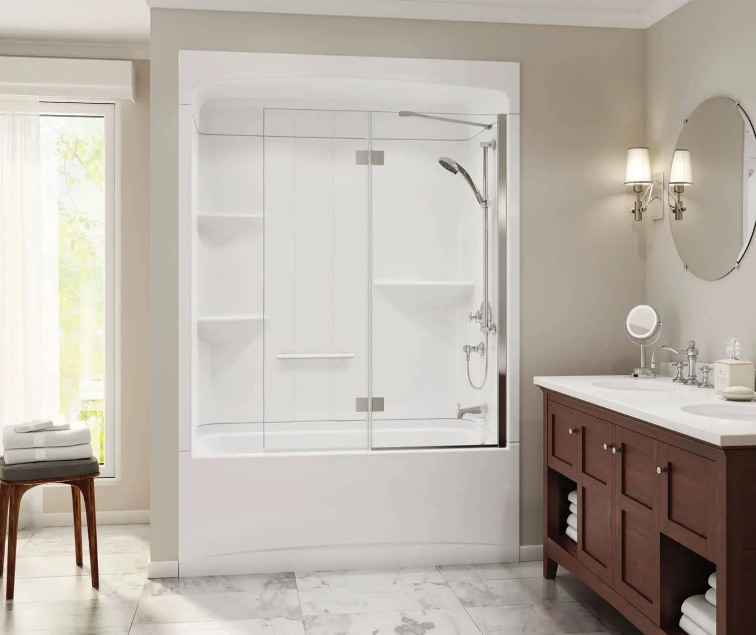 Camelia TSR-6032 Acrylic Alcove Right-Hand Drain Three-Piece Tub Shower in White - Plumbing Market