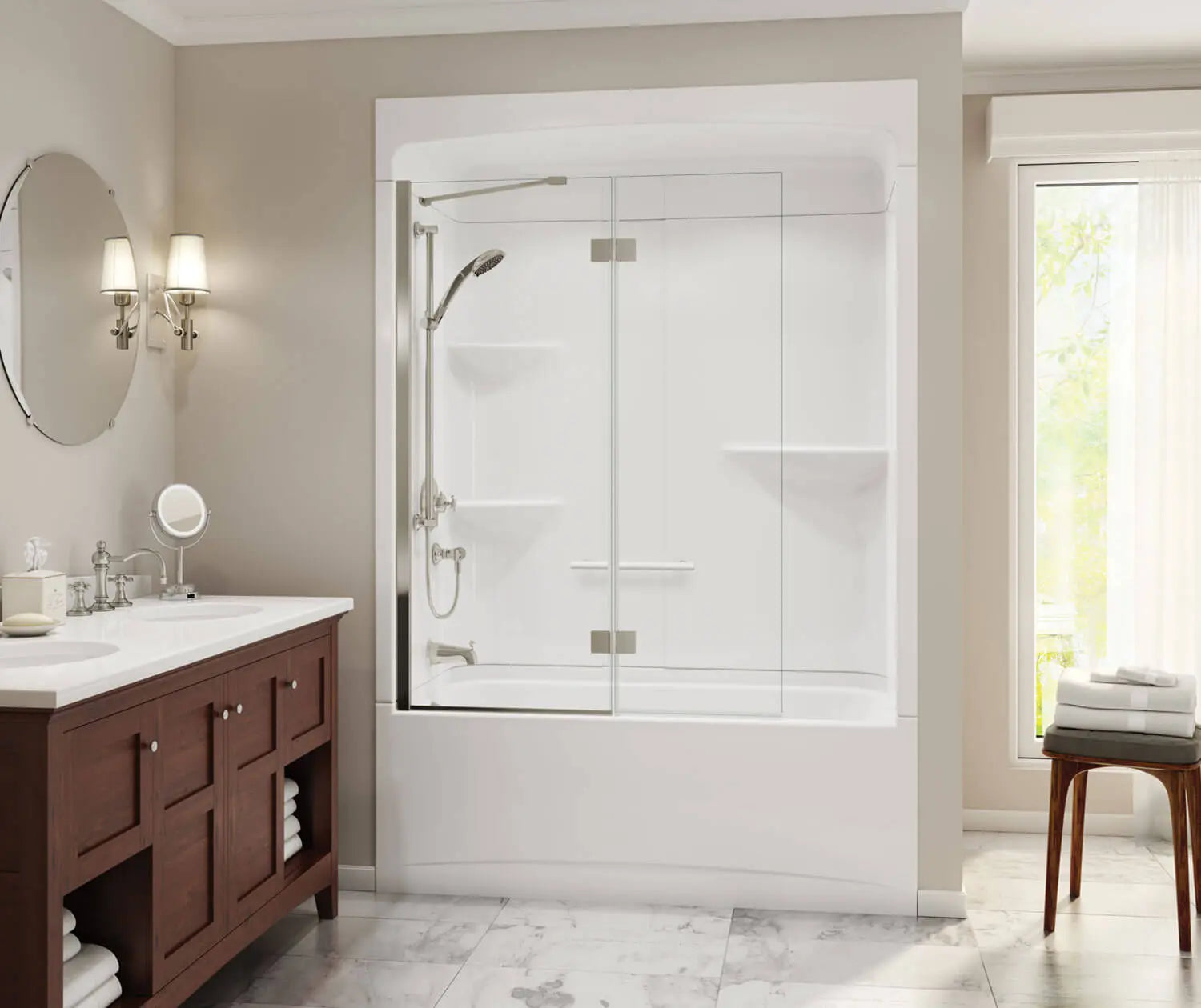 Camelia TSR-6032 Acrylic Alcove Right-Hand Drain Three-Piece Tub Shower in White - Plumbing Market