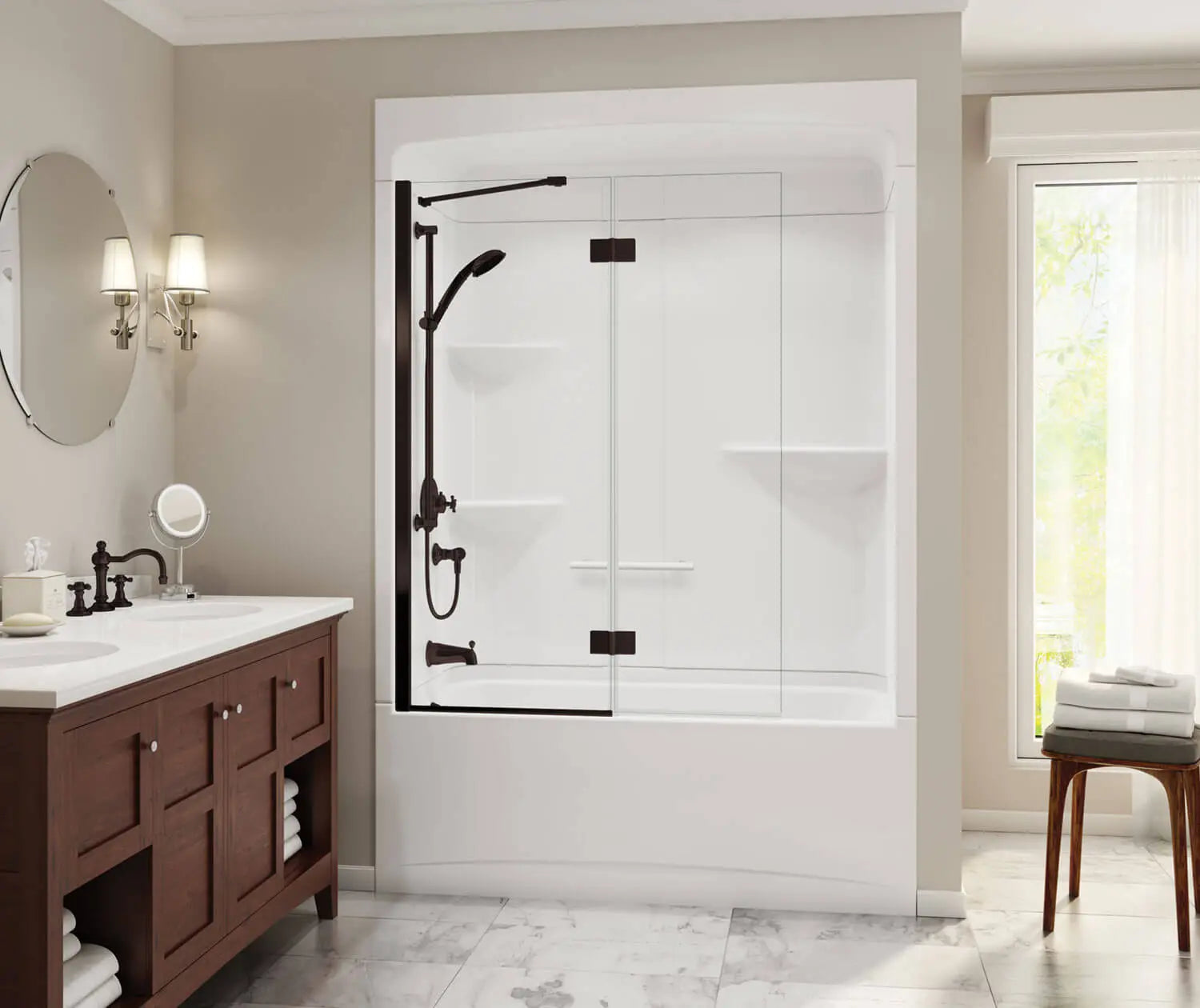 Camelia TSR-6032 Acrylic Alcove Right-Hand Drain Three-Piece Tub Shower in White - Plumbing Market