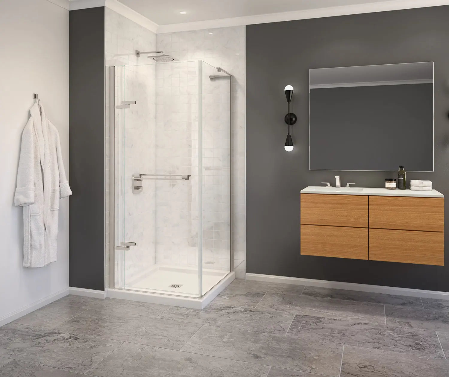 Capella 78 32 ½-35 ½ x 78 in. 8 mm Pivot Shower Door for Alcove Installation with GlassShield® glass in Brushed Nickel - Plumbing Market