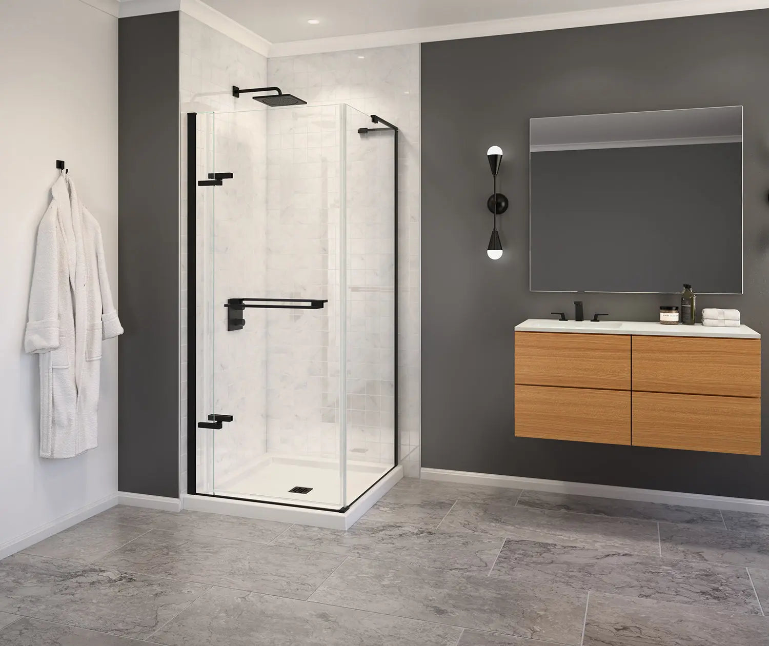 Capella 78 32 ½-35 ½ x 78 in. 8 mm Pivot Shower Door for Alcove Installation with GlassShield® glass in Matte Black - Plumbing Market