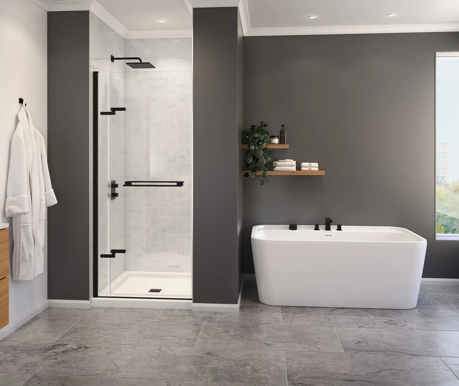 Capella 78 32 ½-35 ½ x 78 in. 8 mm Pivot Shower Door for Alcove Installation with GlassShield® glass in Matte Black - Plumbing Market