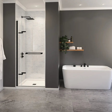 Capella 78 32 ½-35 ½ x 78 in. 8 mm Pivot Shower Door for Alcove Installation with GlassShield® glass in Matte Black - Plumbing Market