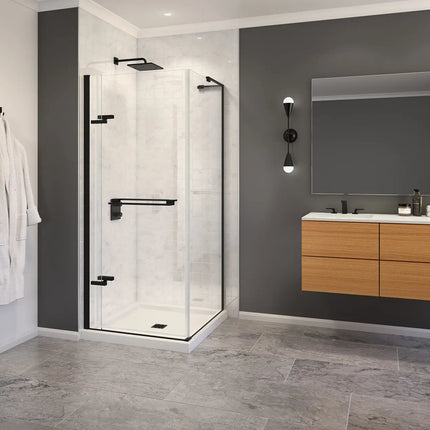 Capella 78 32 ½-35 ½ x 78 in. 8 mm Pivot Shower Door for Alcove Installation with GlassShield® glass in Matte Black - Plumbing Market