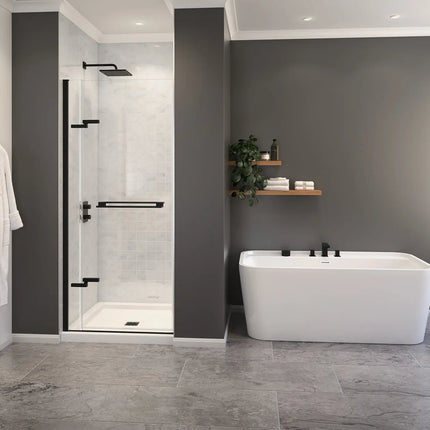 Capella 78 32 ½-35 ½ x 78 in. 8 mm Pivot Shower Door for Alcove Installation with GlassShield® glass in Matte Black - Plumbing Market